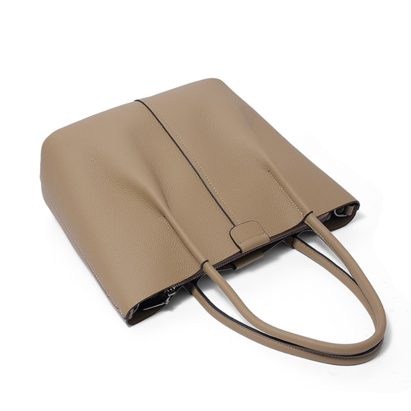 Top Handle Structured - Textured Genuine Leather Handbag- Structured Tote