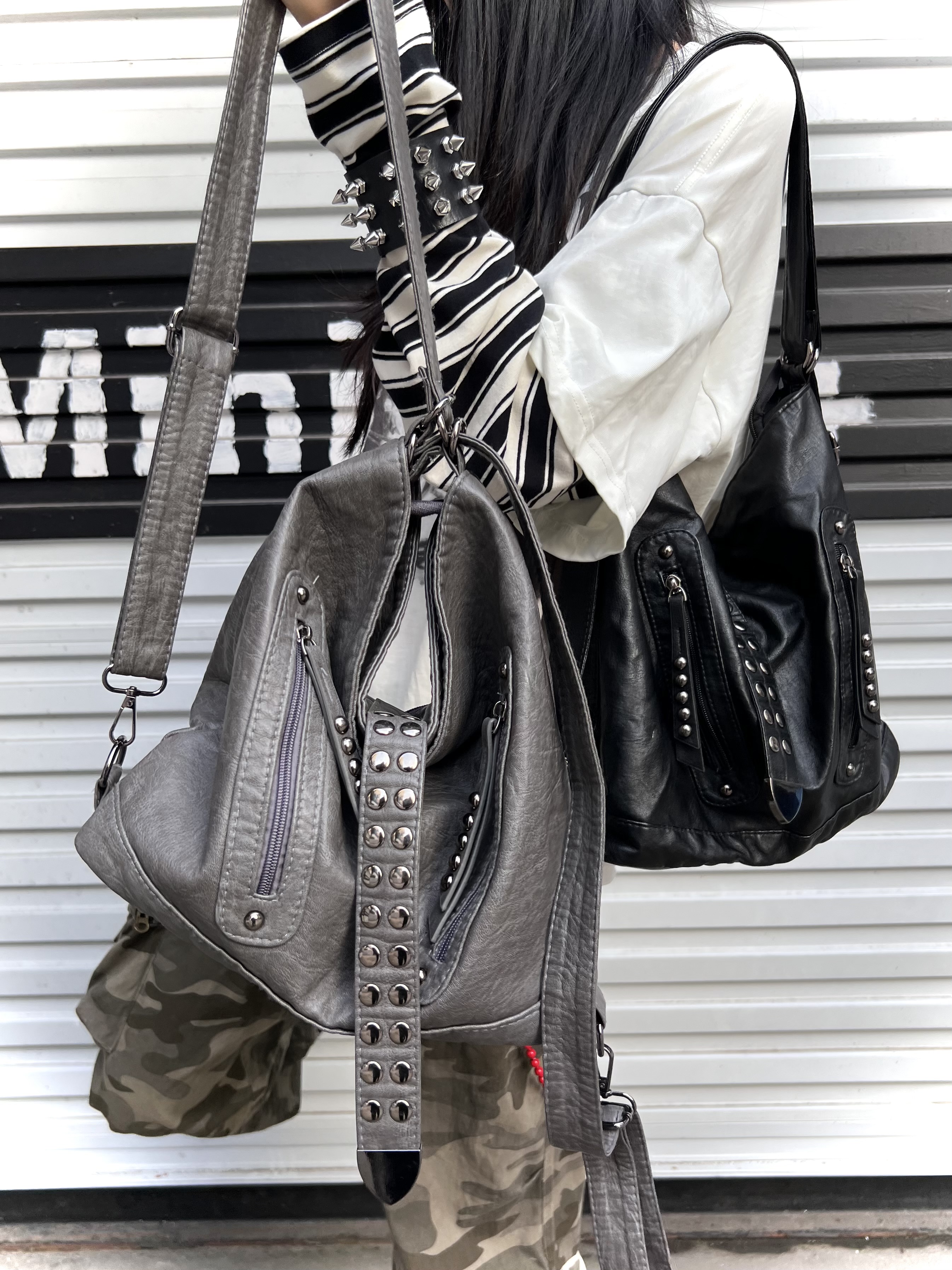 Women Bags Medium Size - Retro Rivet Spice Girl Handbag Large
